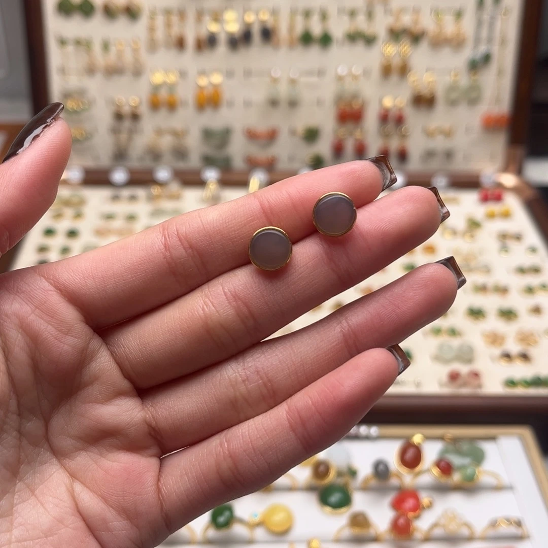 和田玉银S925镀金镶嵌耳坠