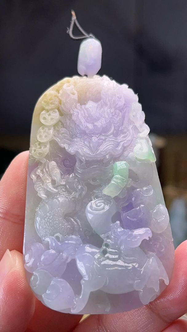 天然缅甸翡翠冰胶三彩山水龙马牌毛货买断需抛光尺寸71-41-12