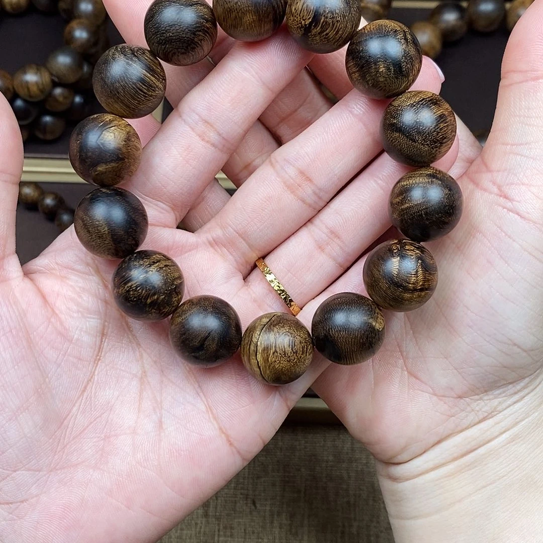 沉香手串渔*越南芽庄白棋楠虎皮缨子瘤疤沉水