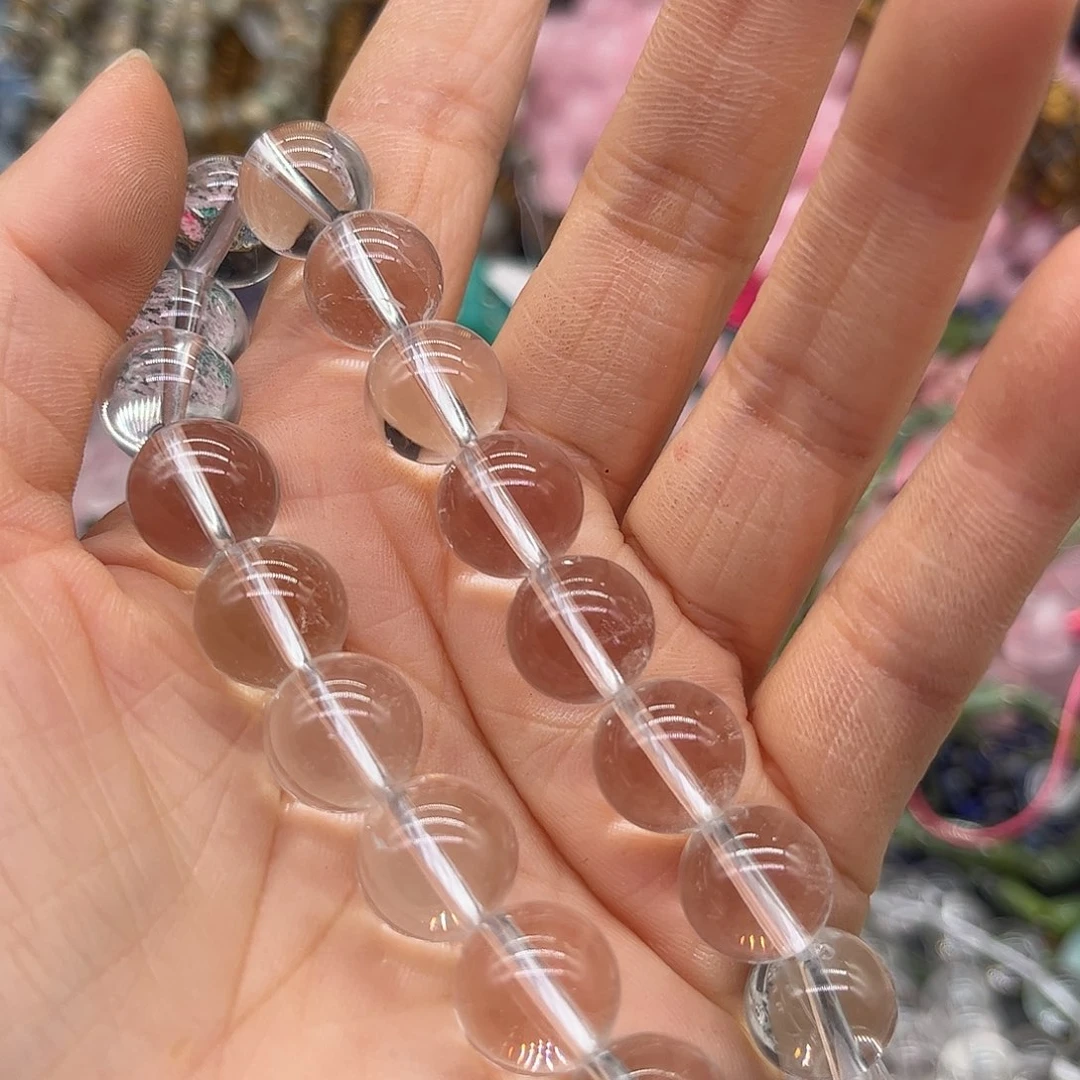 玛瑙/玉髓合金珠宝半成品白水晶12mm拍两64一条