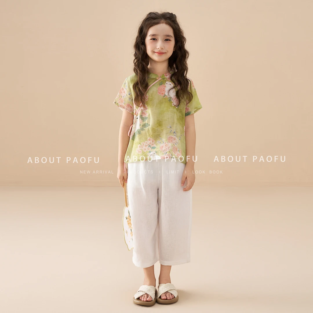 【灵猫】泡芙定制.新款100苎麻 42支国风短袖九分裤套装  DY1250530