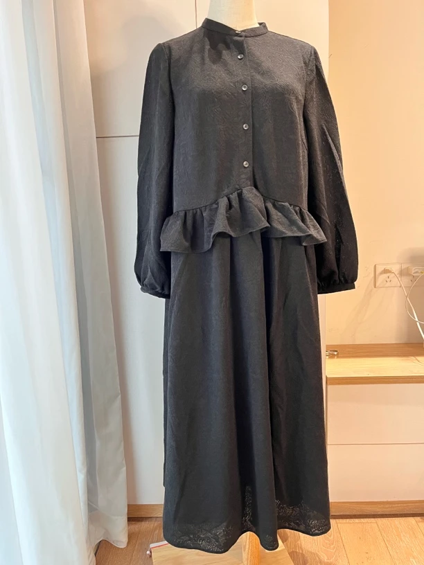 【*绣撤柜】秋季慵懒风松驰感女装贵气长袖裙子拼接黑色连衣裙