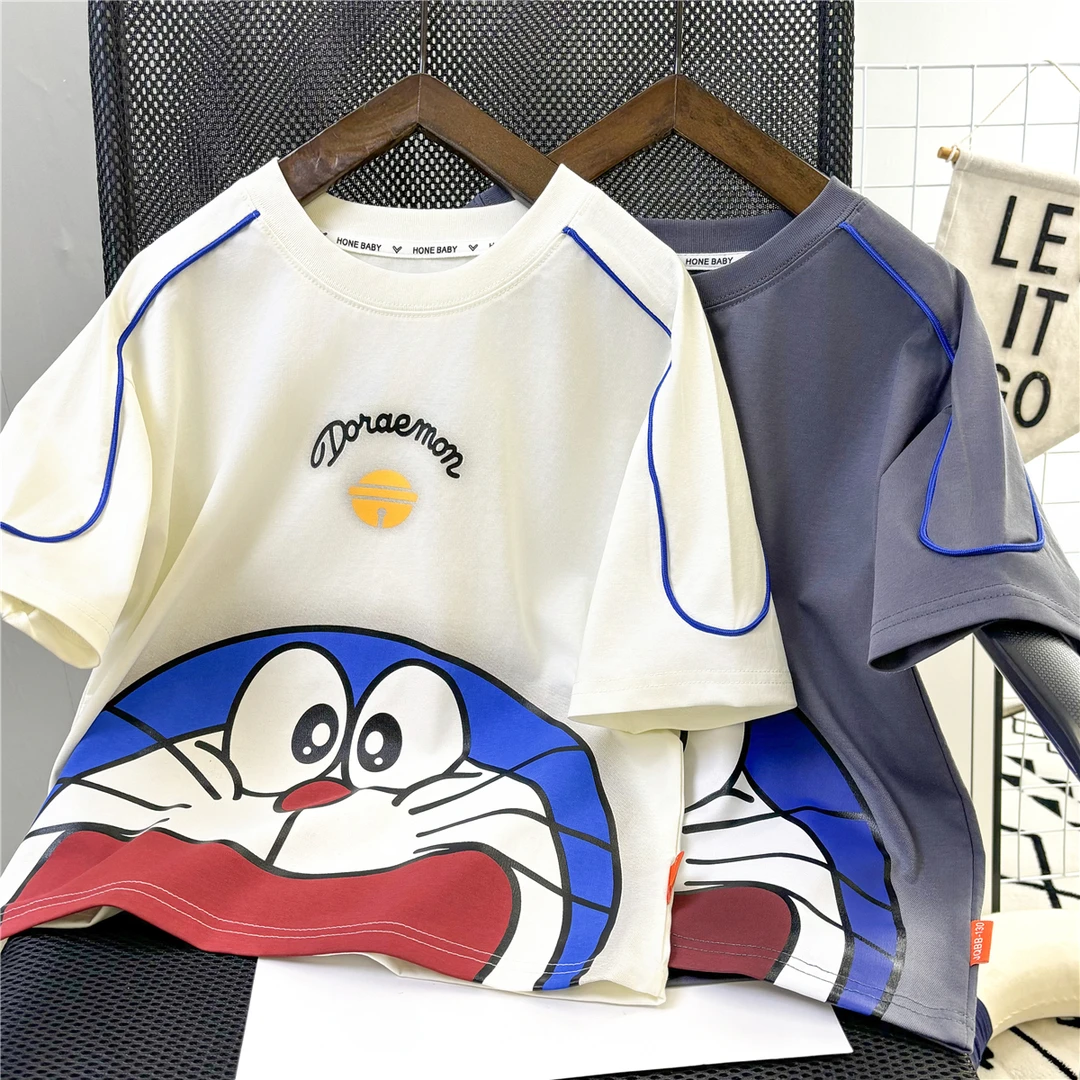 新款洋气夏季儿童圆领短袖上衣夏装男童宝宝女童棉卡通印花半袖