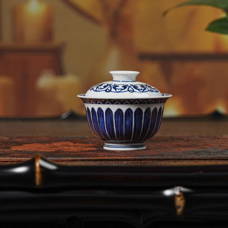 【非遗严选】青尧菊瓣熙柔盖碗xygy184