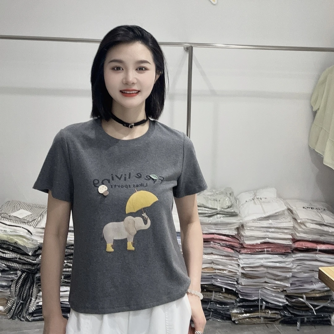 LMM 61031 韩系少女卡通印花宽松短袖T恤女夏季设计感小众减龄