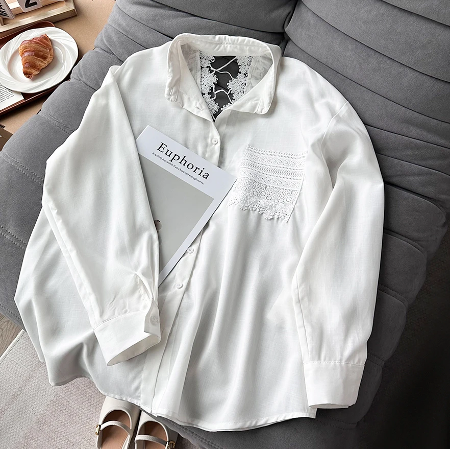 春季休闲百搭气质轻奢简约长袖白色衬衫上衣256 8937