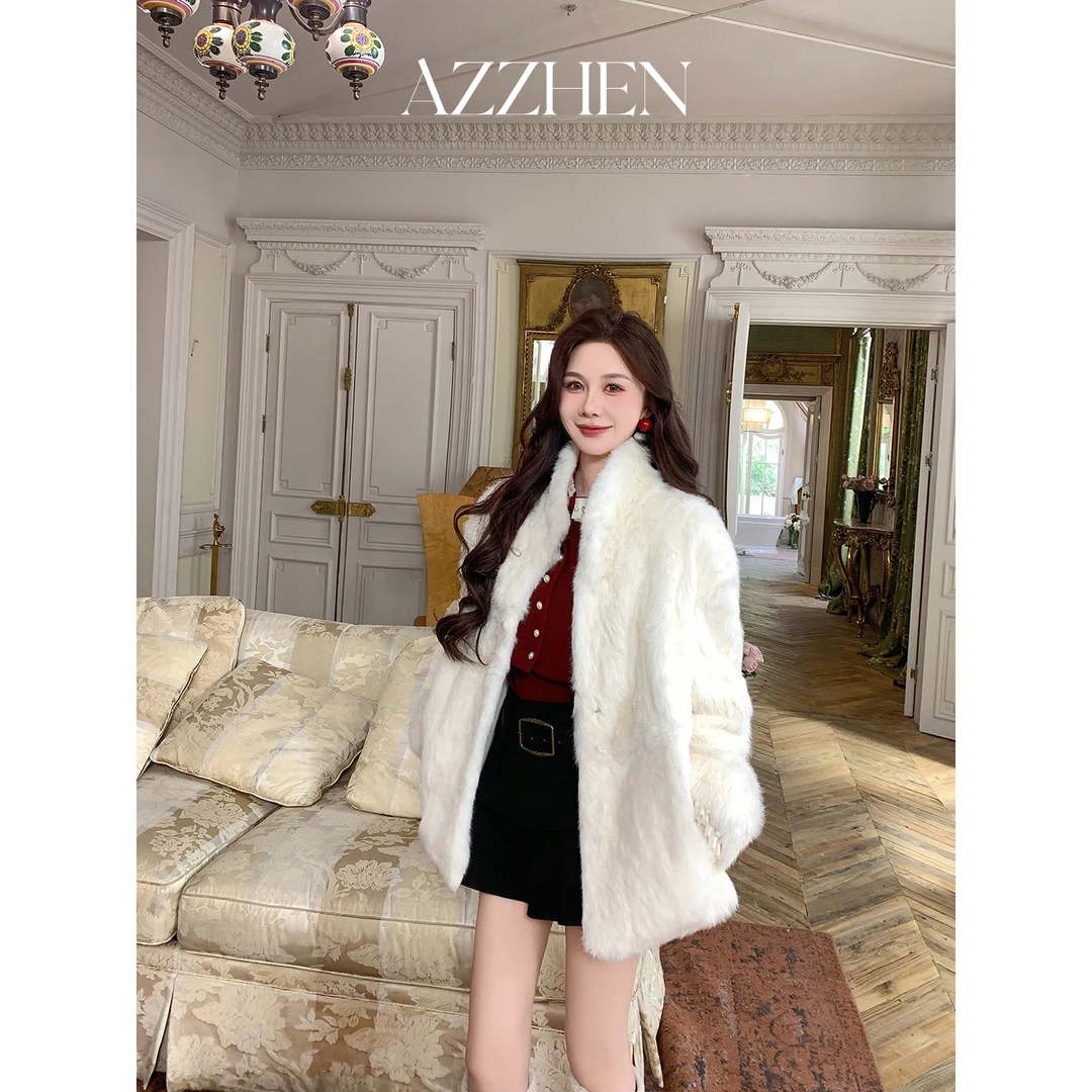 AZZHEN【高光兔毛】法式气质100兔毛加厚毛毛冬季外套AZ5PCW32轻奢