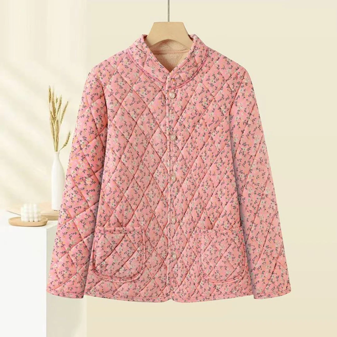 中秋节妈妈装一件过冬棉服加绒花棉袄碎花时尚中老年冬季外套