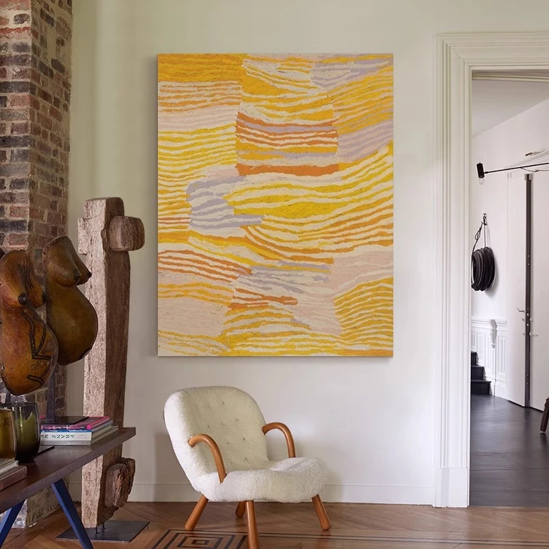 《晨光》赤贫风客厅装饰画抽象艺术黄色奶油风餐厅玄关背景墙挂画