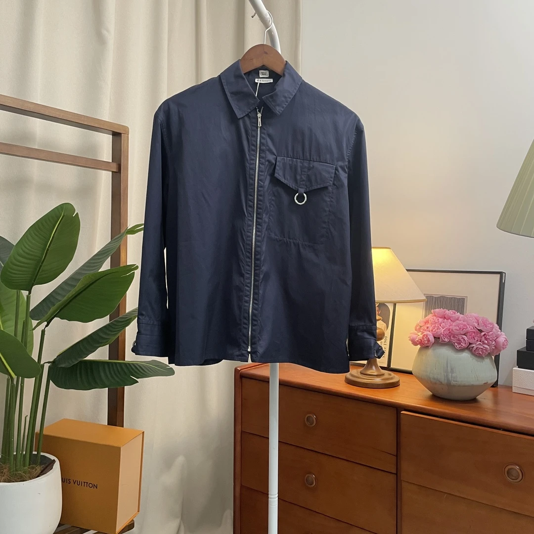 99新 Hermes/爱马仕 青奢荟/34码/春秋蓝翻领长袖衬衫外套//36429