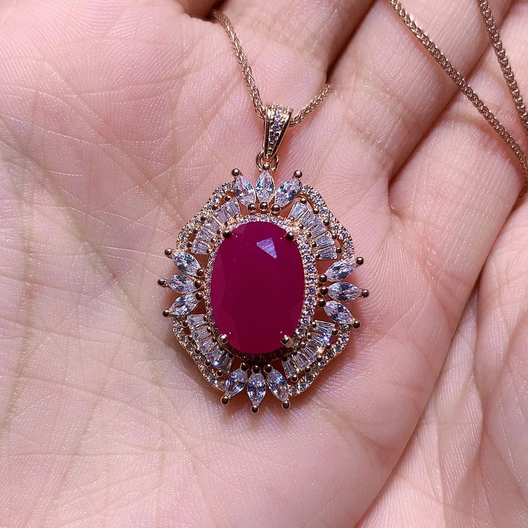 M***花红宝石吊坠(赠链)银S925镶嵌