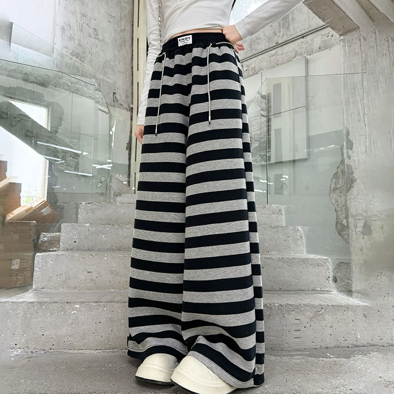 儿童秋装2025新款大女童装条纹裤子春秋款运动针织卫裤秋季直筒裤