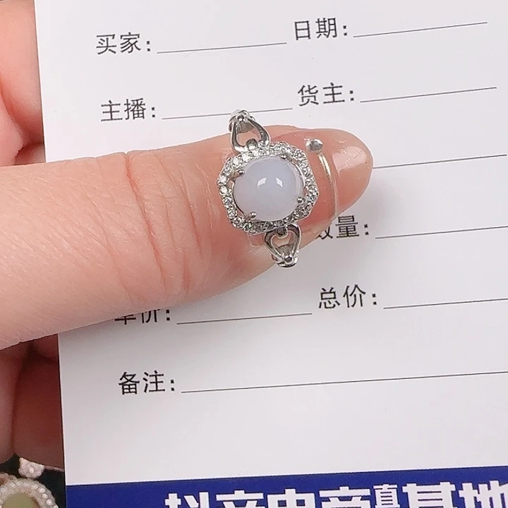 翡翠戒指银S925镶嵌缅甸a翡翠戒指s925银镶