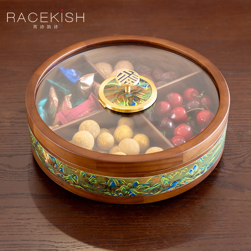 Racekish福字千里江山干果盒单层家居日常零食收纳盒客厅干果盘