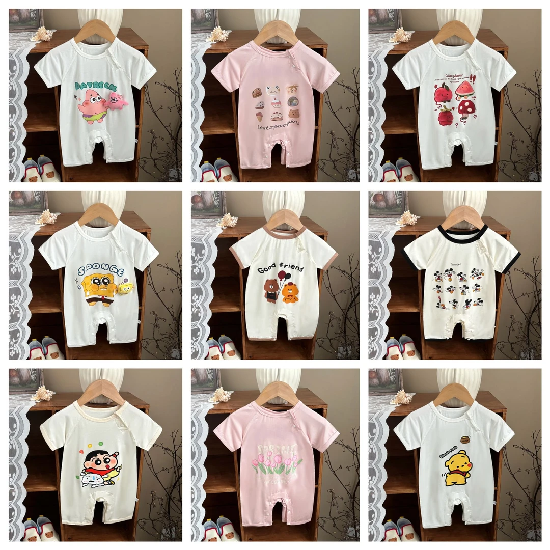 短袖套头单排扣夏季通用哈衣爬服夏装爬衣