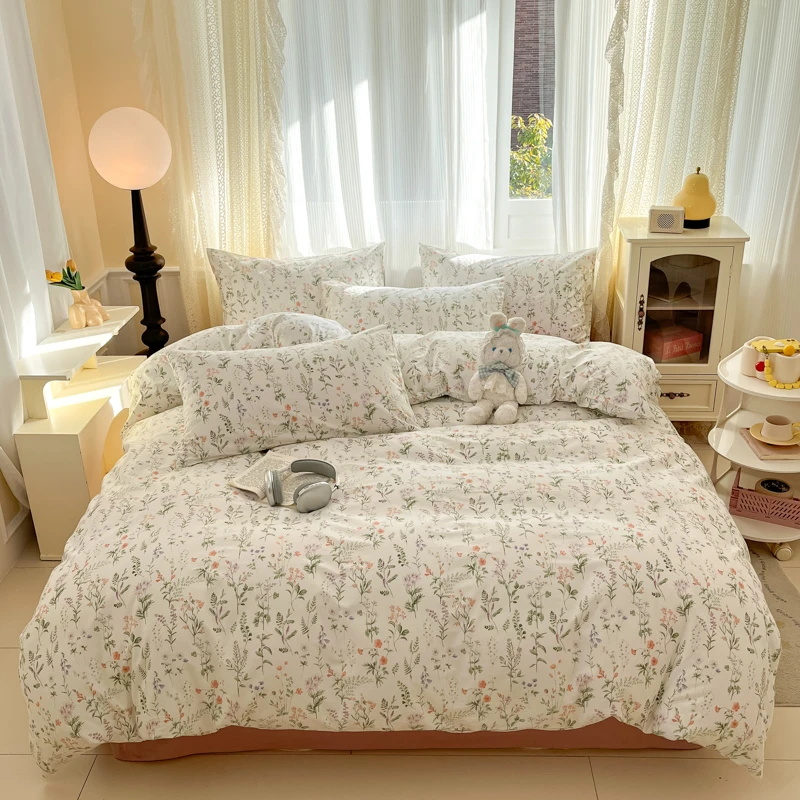 全棉澳洲double床上用品4四件套被套138x188床笠款简约碎花女生款