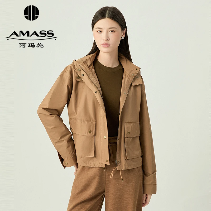 AMASS/阿玛施时尚设计休闲宽松长袖双口袋工装上衣女外套-5400489