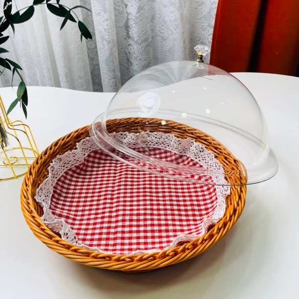 【新疆包邮】30cm家用带盖圆形编馕框点心盘面包篮nandan高档盘子