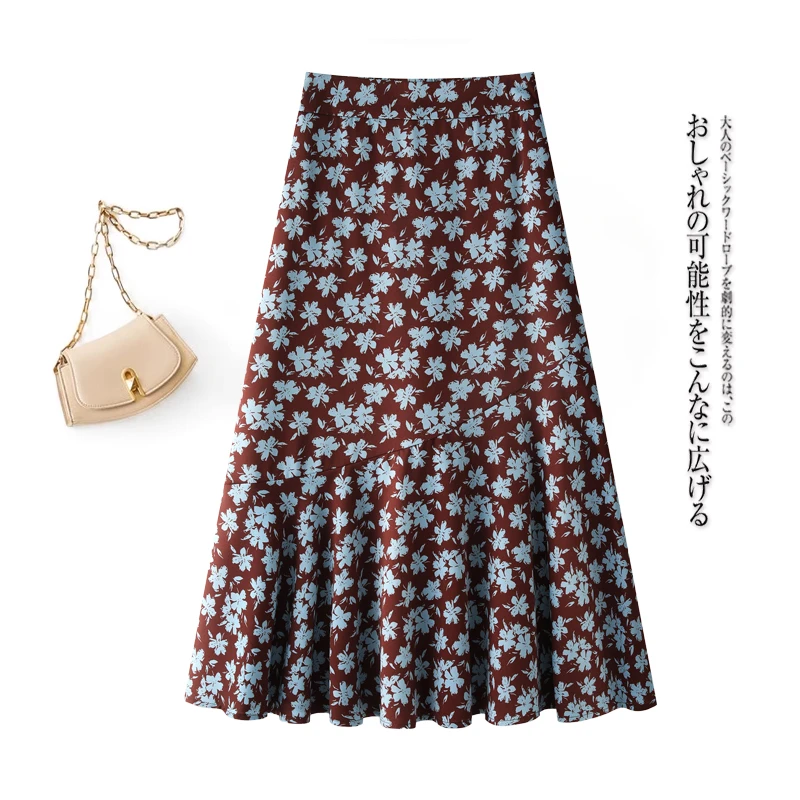 拉夏贝尔气质复古度假风垂感大摆裙2025夏季新款垂感碎花半身裙女