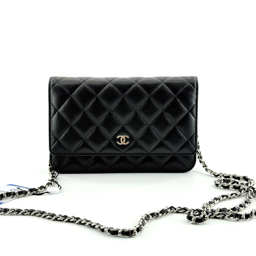 99新 Chanel/香奈儿 黑银荔枝纹牛皮woc斜挎包芯片款闲置新
