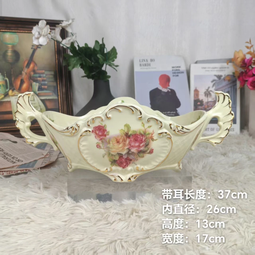 陶瓷欧式老镇玫瑰系列四脚果盘