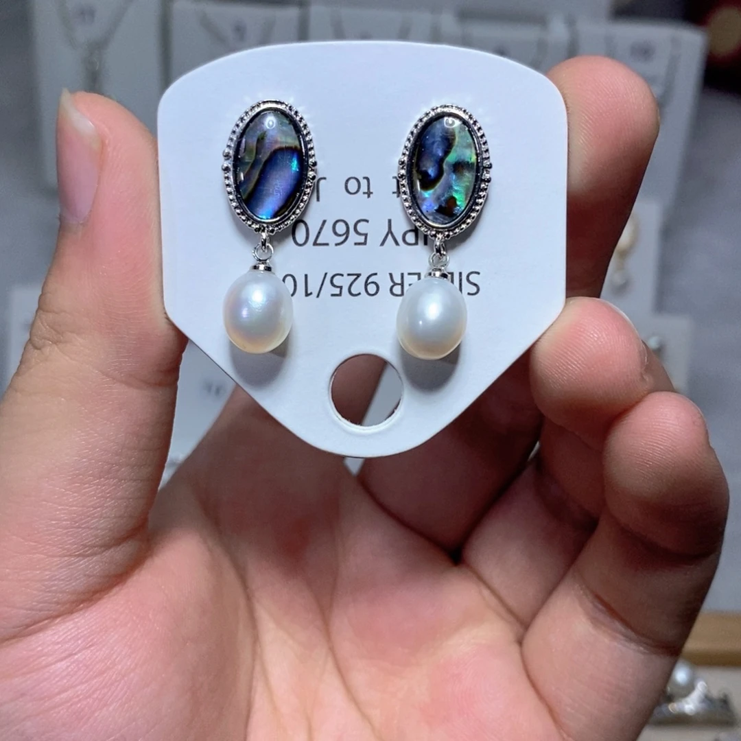 耳饰银S925镶嵌淡水珍珠