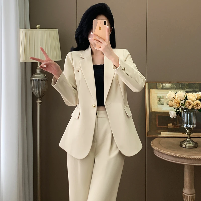 高级感米白色职业西装气质女秋季新款御姐正装休闲时尚西服工作服