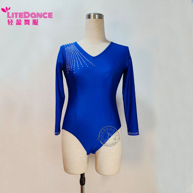 轻盈舞服 摩登舞女春秋季新款瑜伽连体上衣带暗扣修身成人中袖