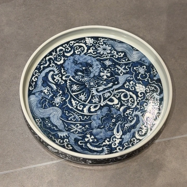 洗***啵瓷片双狮大盘子手绘