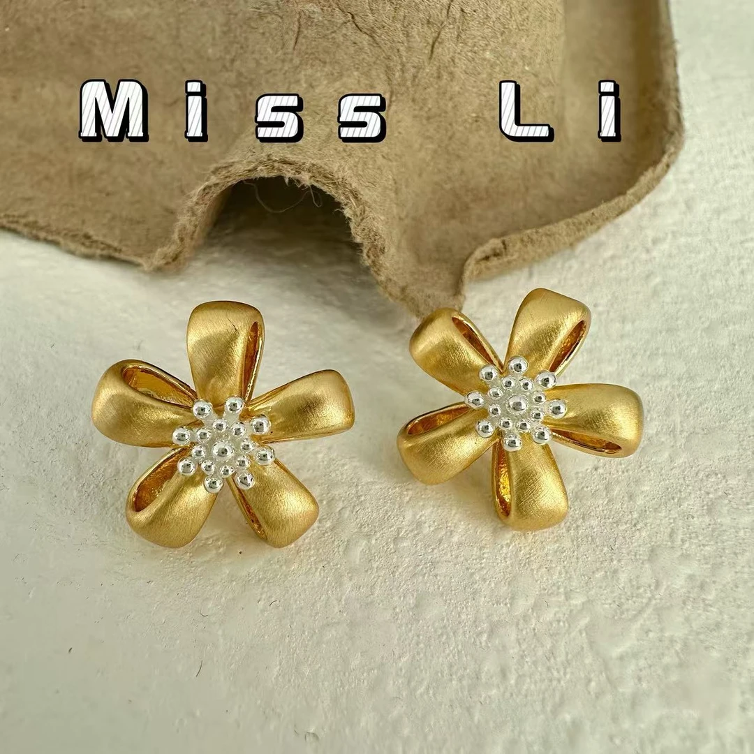 铜合金耳饰 金色花花耳饰925银针 气质 时尚 精致 百搭 709