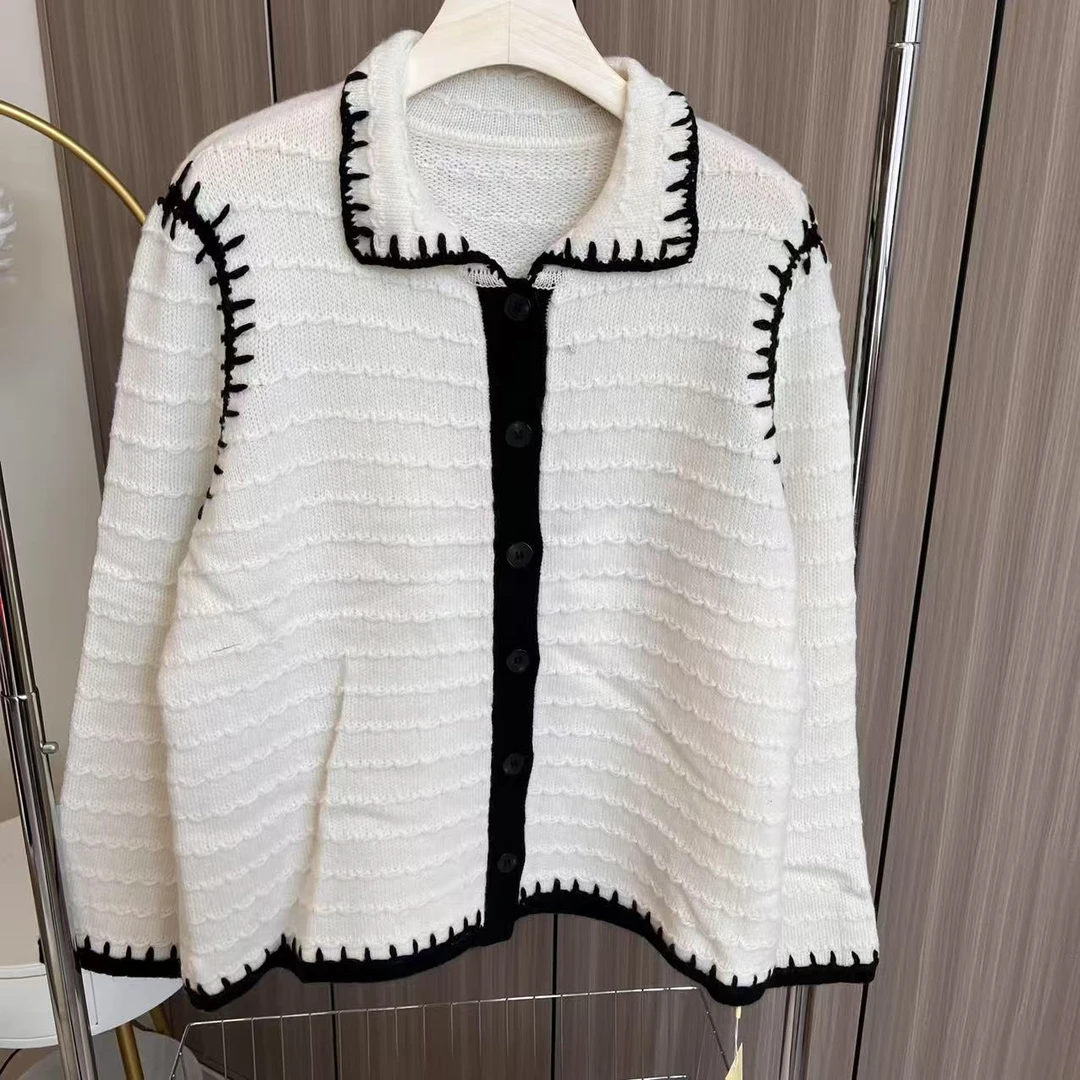 【百分百山羊绒】230758轻奢小香款羊绒外套经典黑白配色时尚洋气