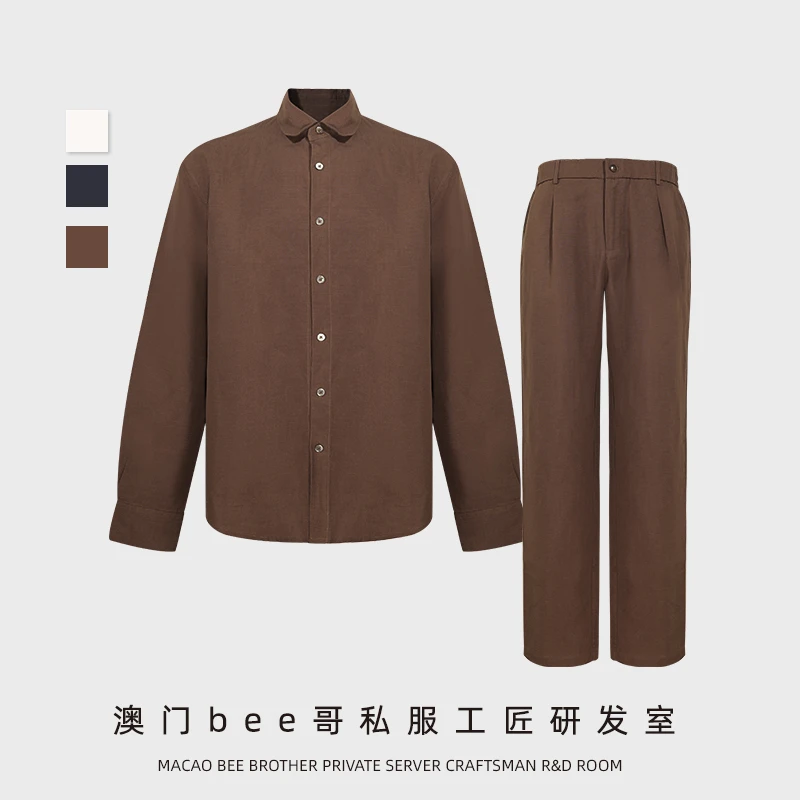 【肥嫂专属】老钱风贝壳扣休闲简约长袖男士套装TB120