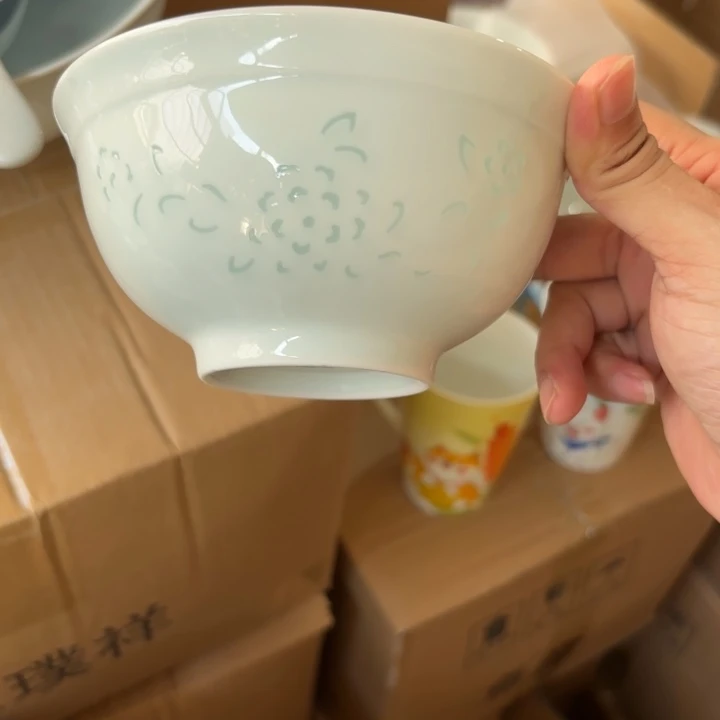 糖***果青瓷景德镇陶瓷六只米饭碗青色