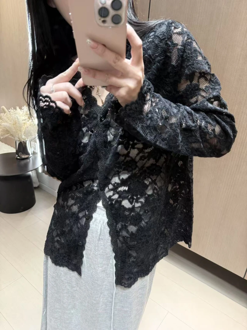 Az LongQuan 勾花蕾丝开衫 设计师新款百搭个性开衫 Z250213