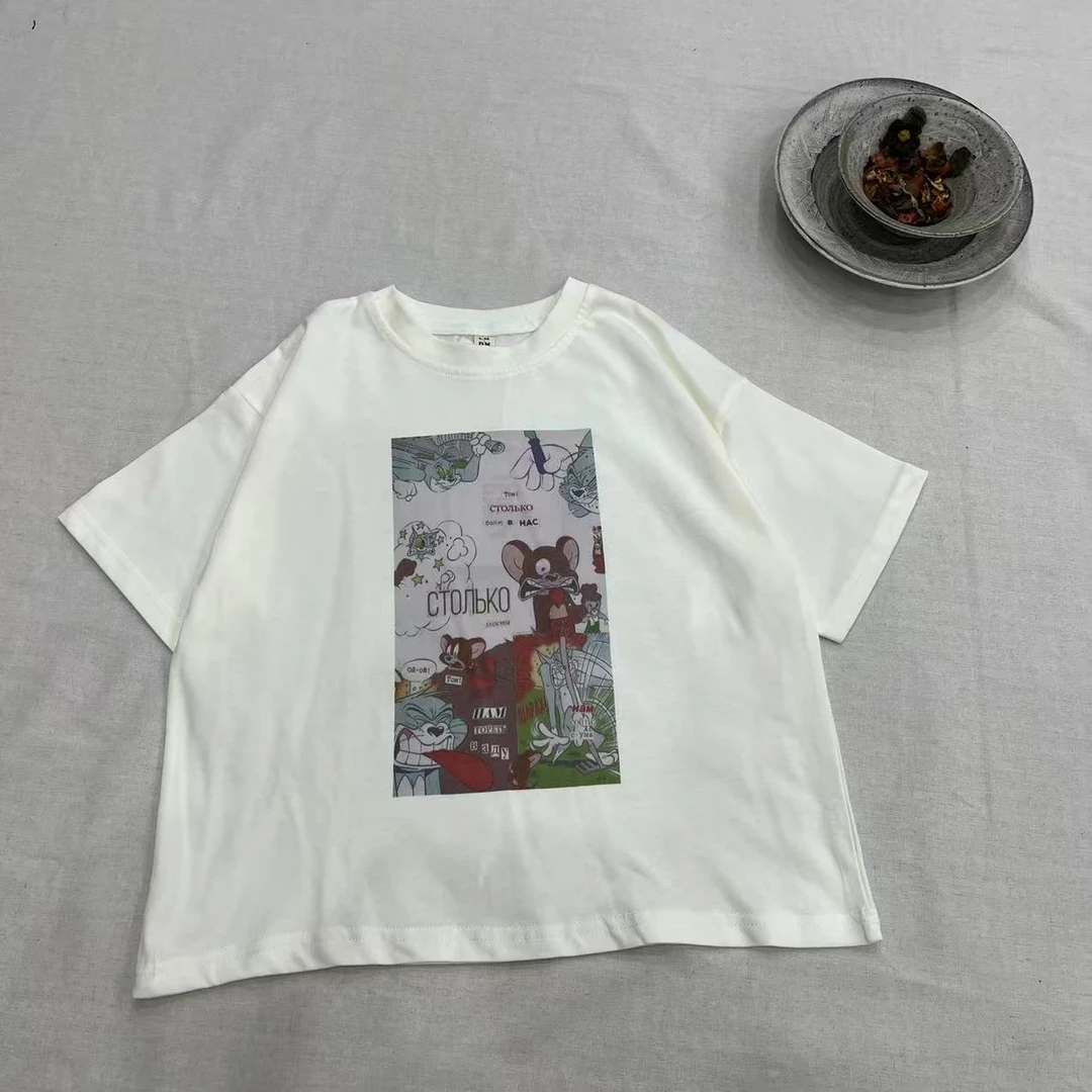 【姐姐家】25夏款儿童萌娃穿搭猫和老鼠漫画T恤mu6758-1 bt5920