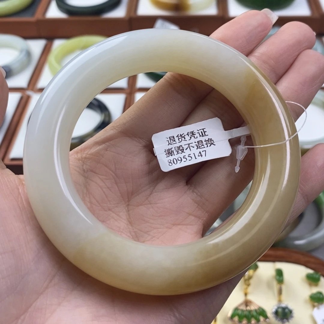 和田玉未镶嵌手镯且末糖白大胖圆60/61