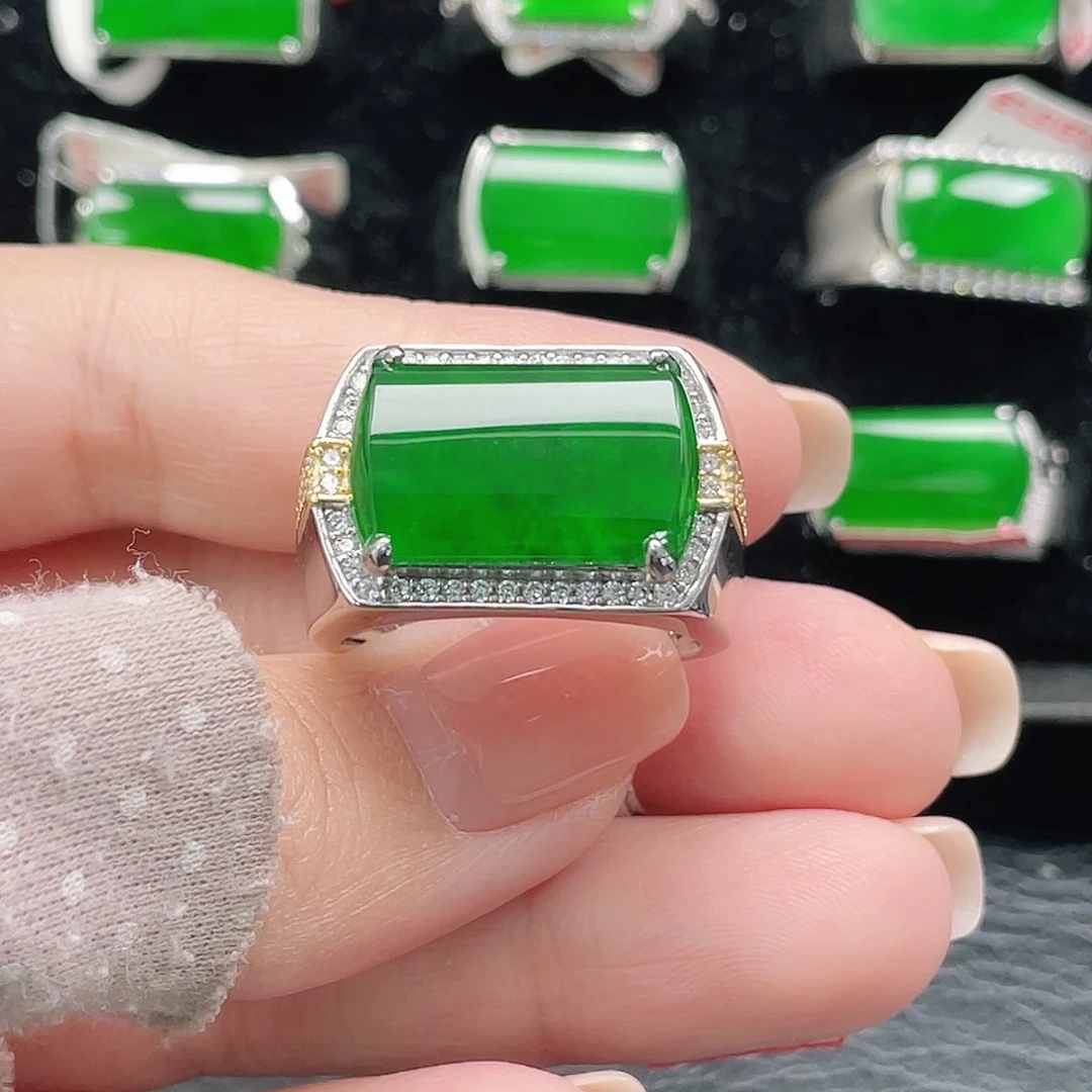 翡翠银S925镶嵌戒指天然A货翡翠没运费险3952