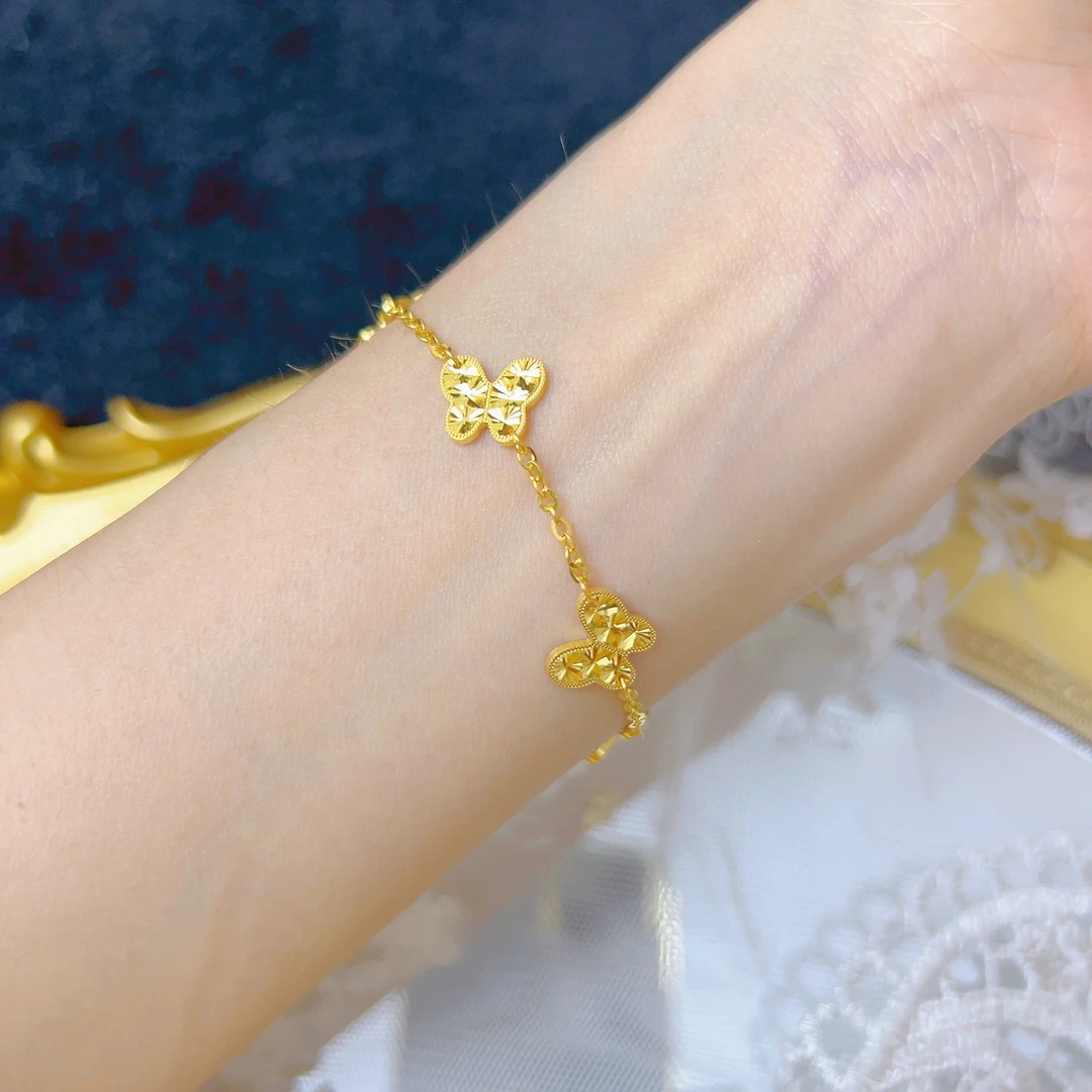 蝴蝶黄金手链足金999时尚款素款轻奢气质百搭精致女士简约金色