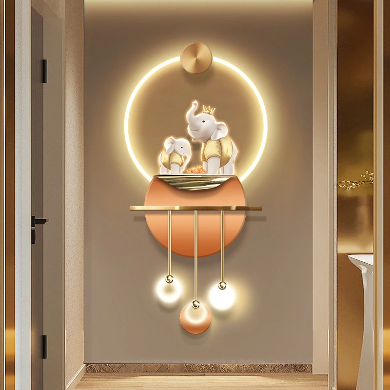 适用公牛大象玄关装饰画壁灯走廊过道正对入户正对入户门旺财挂钟