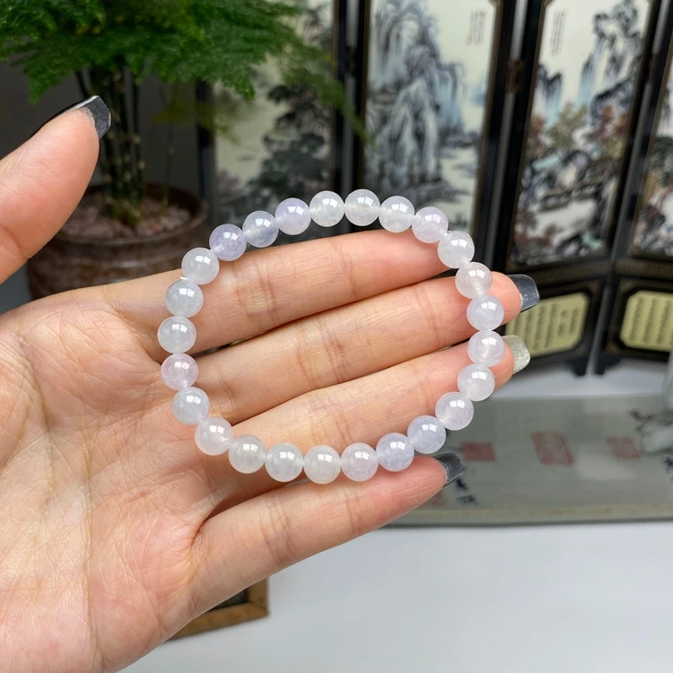 冰种白月光圆珠手链手串 天然翡翠A货