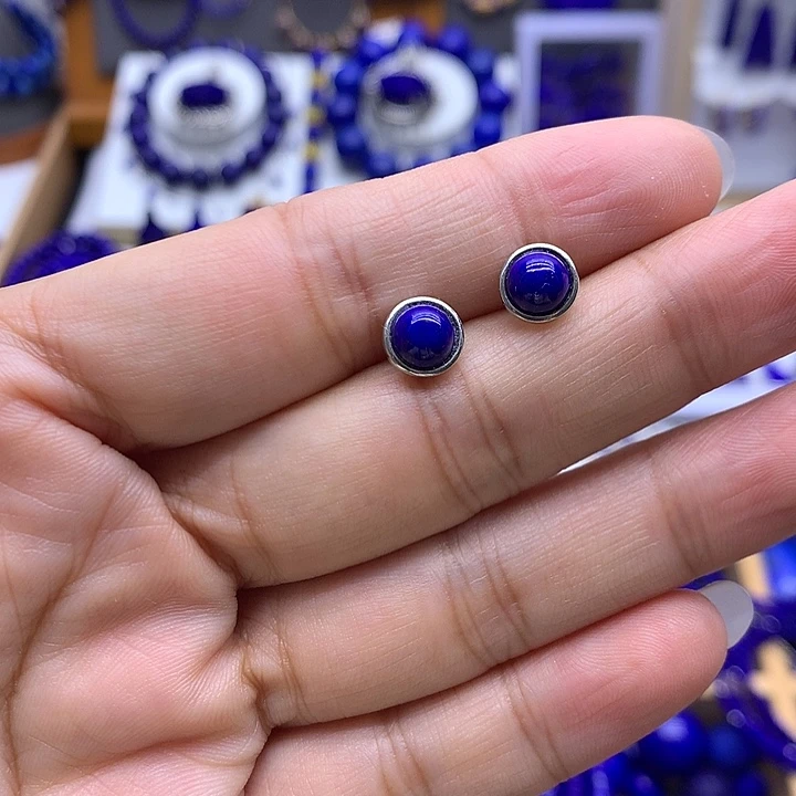 青金石银S925镶嵌耳钉