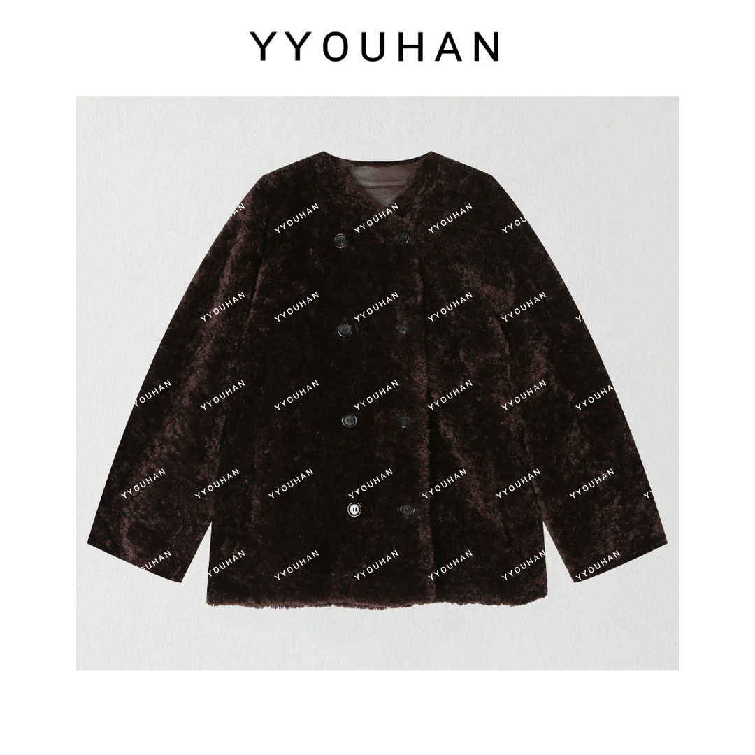 月月 【马德里雪廊】小众设计极简双排扣中长款百搭外套 2509C6333