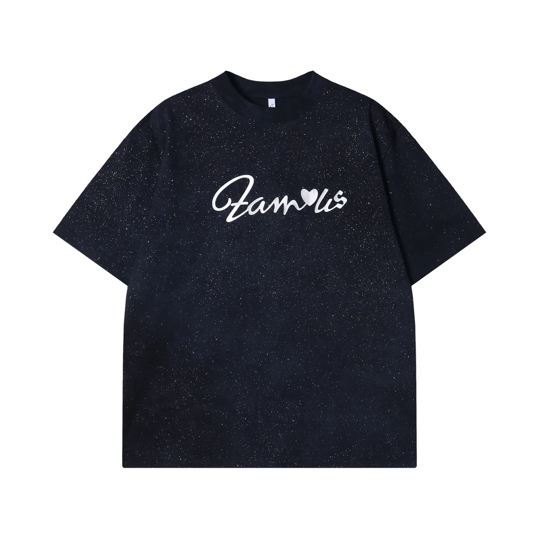 夏季高级感新款韩版满天星字母印花圆领短袖T恤情侣百搭套头上衣