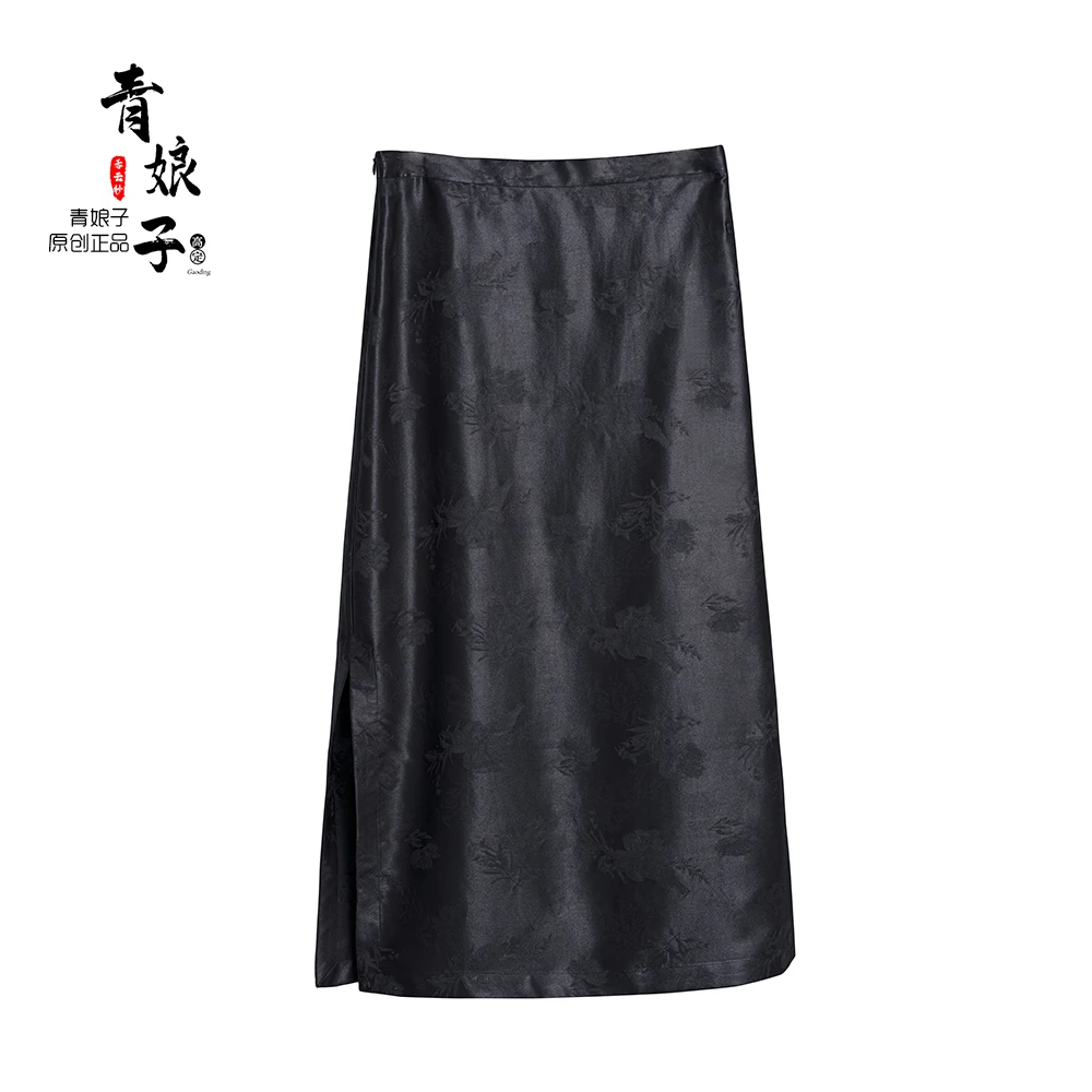 青娘子香云纱提花百搭复古半身中式气质包臀裙---51052