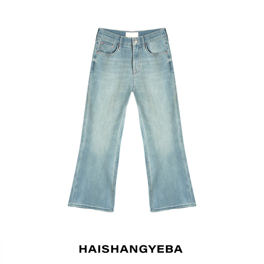【海上叶爸】新款2025百搭棉宽松水洗薄款直筒弹力8分牛仔裤