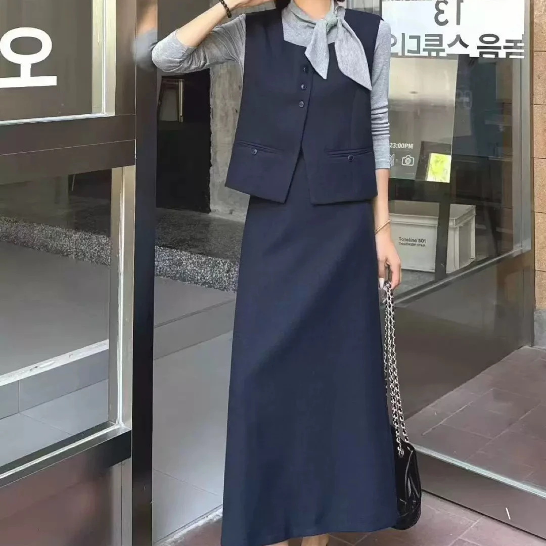 9863小香风毛呢套装裙女秋新款轻奢高级感韩版穿搭马甲三件套爆款
