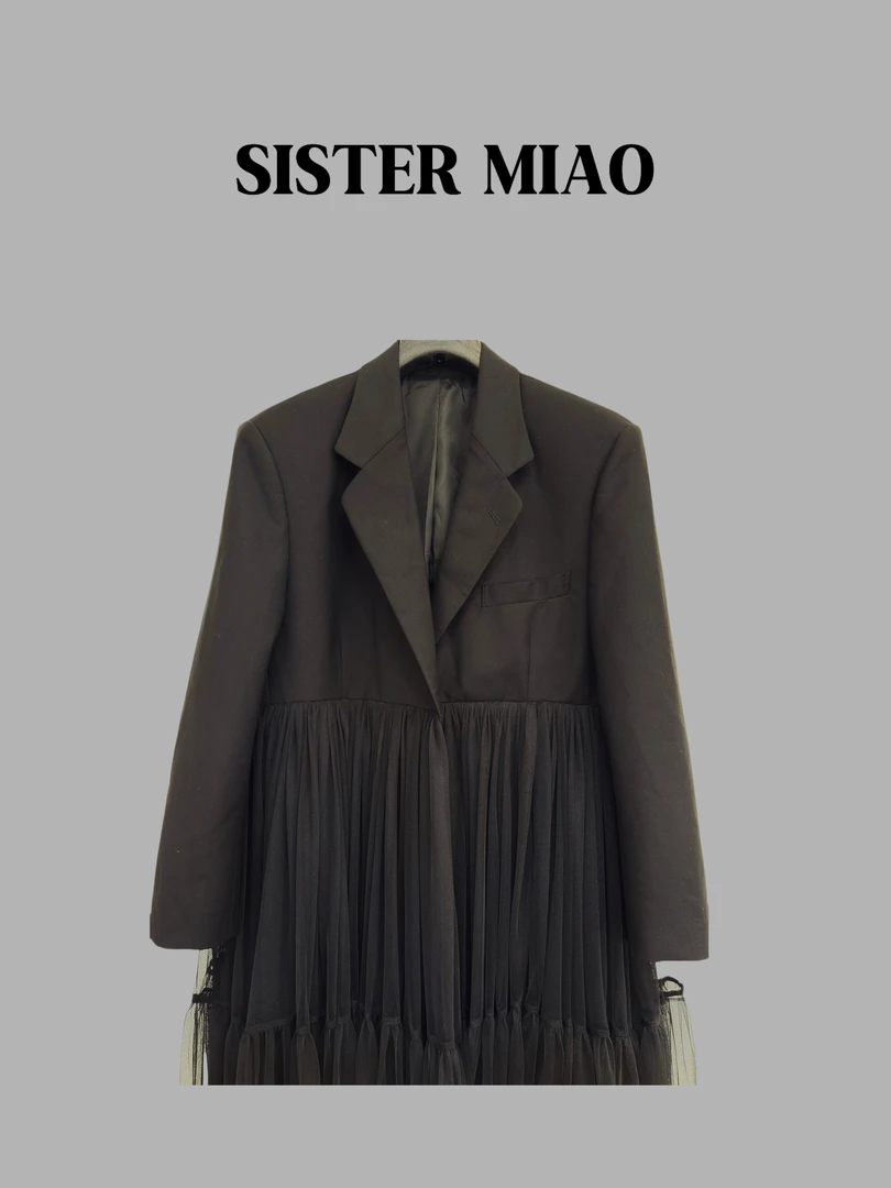 SISTER MIAO•设计感拼纱西服外套