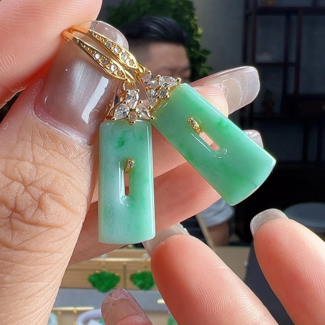 翡翠银S925镶嵌耳饰耳环