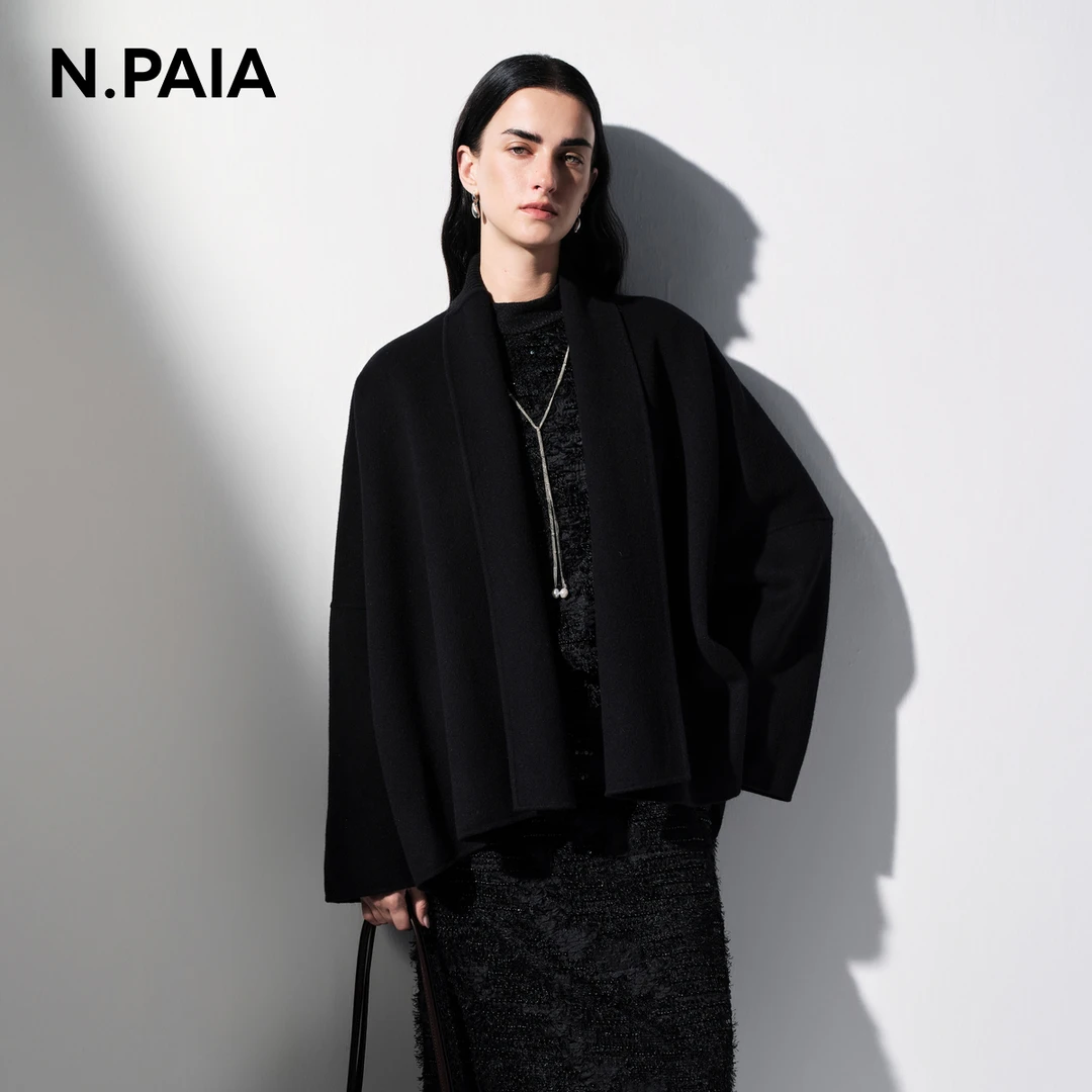 【品牌日】恩派雅25秋冬新款绵羊毛银杏叶胸针毛呢外套女XNKAW8102A