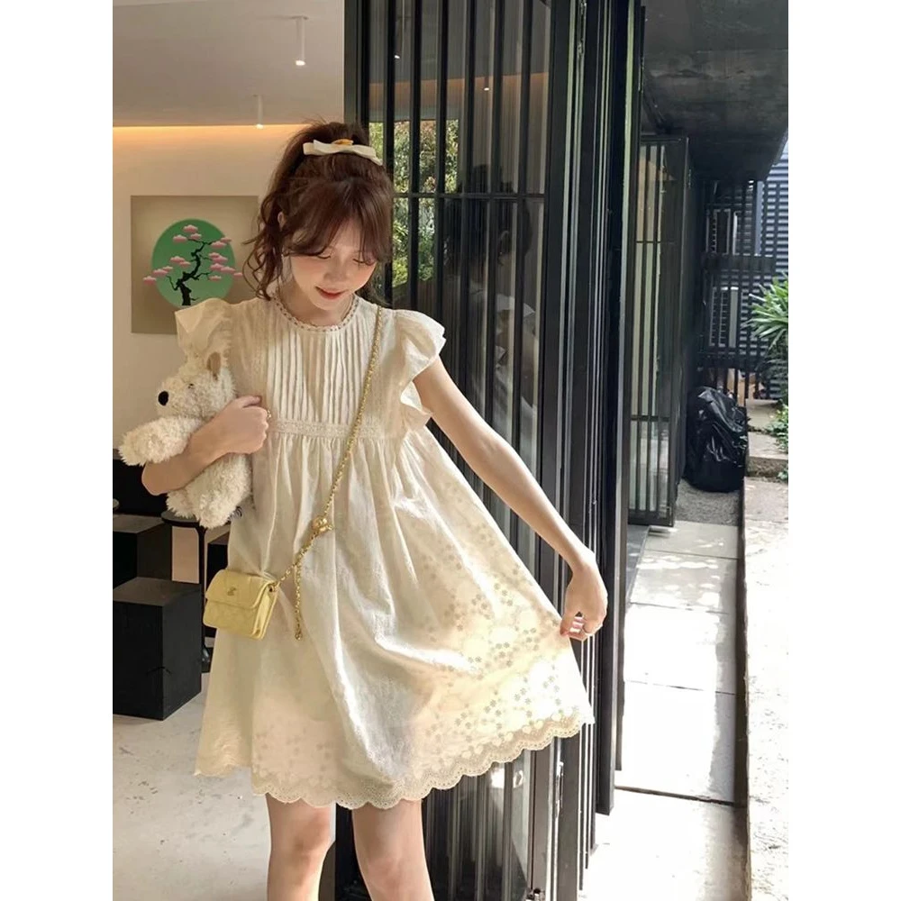 夏季宽松小个子辣妹新款显瘦裙子温柔风飞飞袖女装连衣裙法式